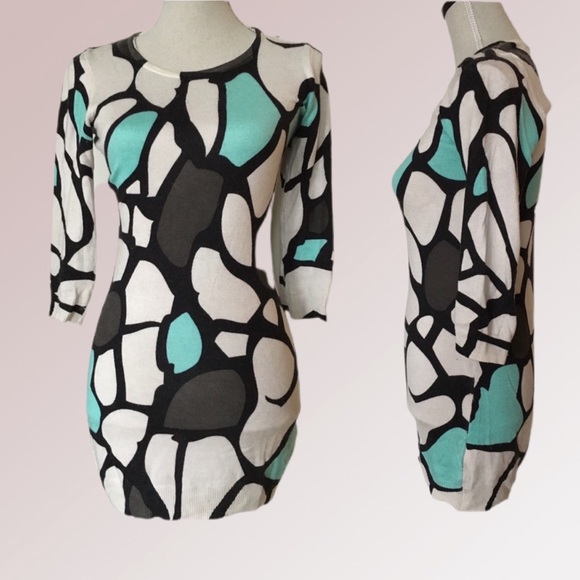 H&M Sweaters - Aqua Gray Graphic Abstract Sweater Tunic Dress Top